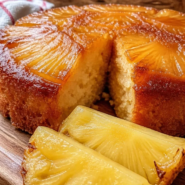 Gâteau à l'ananas frais et moelleux, décoré de tranches d'ananas.