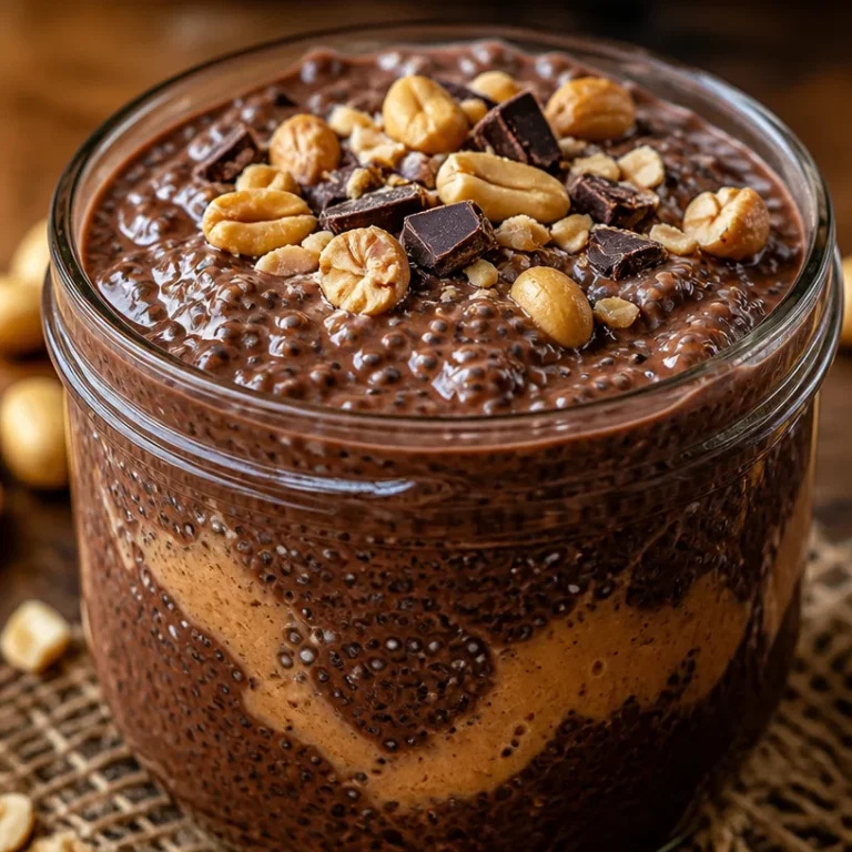 Pudding aux graines de chia au chocolat et cacahuète dans un bol