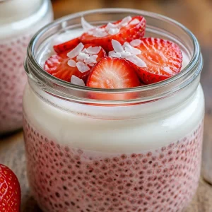 Pudding Chia à la Fraise servie dans un bol en verre