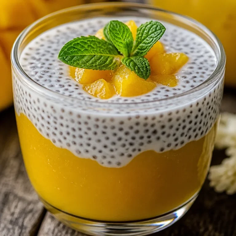 Pudding chia au lait de coco et mangue, un dessert sain et délicieux.