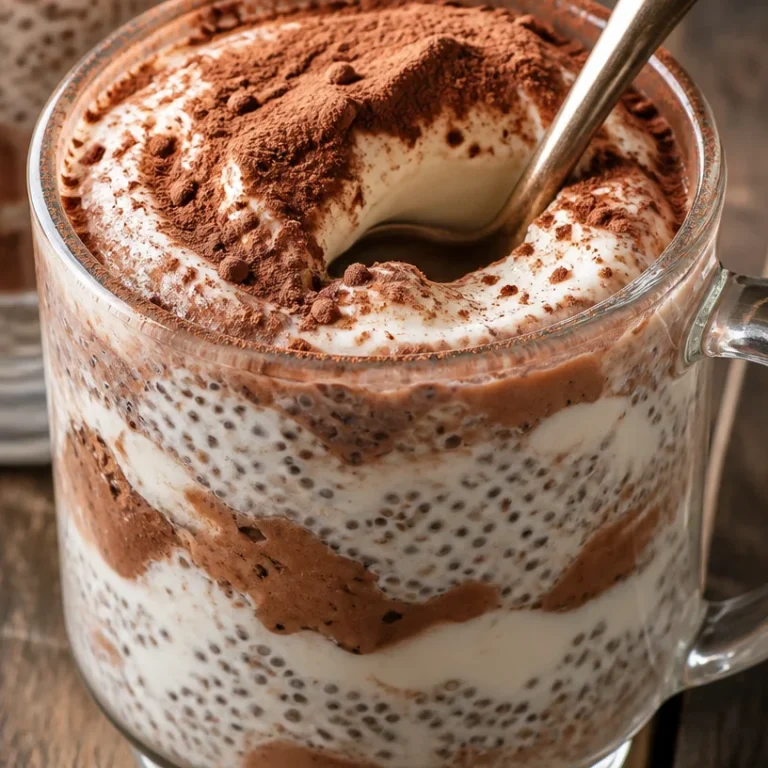 Chia Tiramisu au Yaourt Grec, un dessert crémeux et délicieux avec des couches de chia.