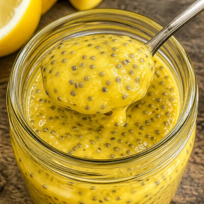 Pudding de Chia au Citron dans un bol transparent avec des zestes de citron.