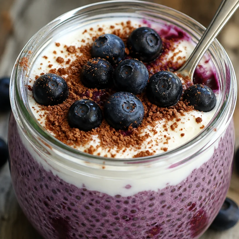 Un pudding de chia au fromage blanc servi dans un bol, garnie de fruits frais.