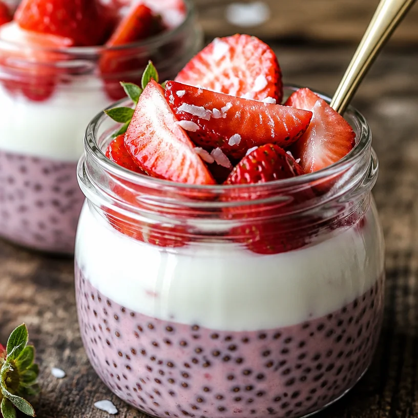 Pudding de Chia aux Fraises dans un bol décoré avec des fraises fraîches