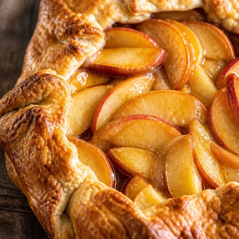 Tarte rustique aux pêches fraîchement préparée sur une table en bois.