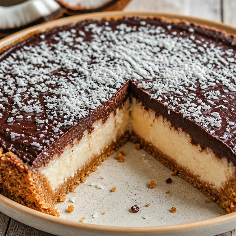 Gros plan sur une délicieuse tarte à la noix de coco avec une garniture crémeuse