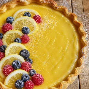 Tarte au citron crémeuse garnie de zestes de citron et de crème légère