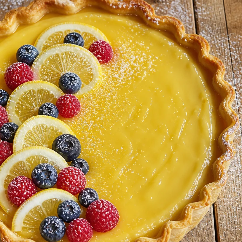 Tarte au citron crémeuse garnie de zestes de citron et de crème légère