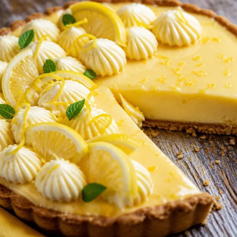 Tarte au mascarpone au citron garnie de zestes de citron et de crème douce