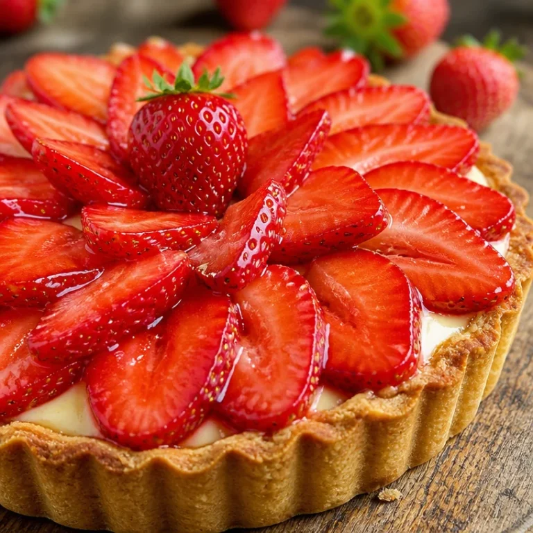 Tarte aux Fraises garnie de fraises fraîches et crème pâtissière