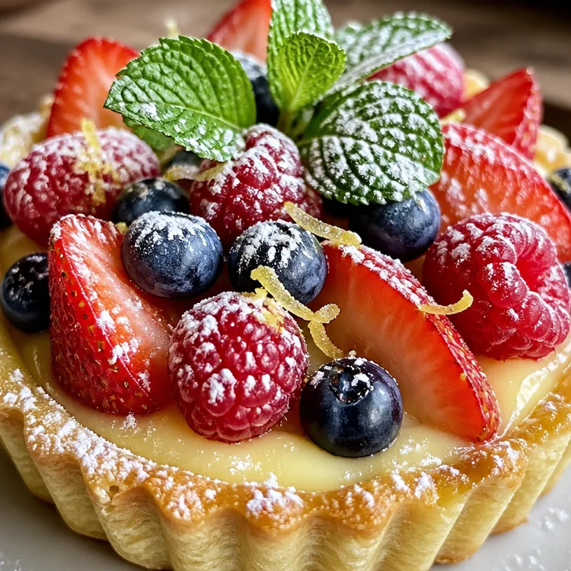 Tarte aux fruits de Limoncello garnie de fruits frais et d'une croûte dorée