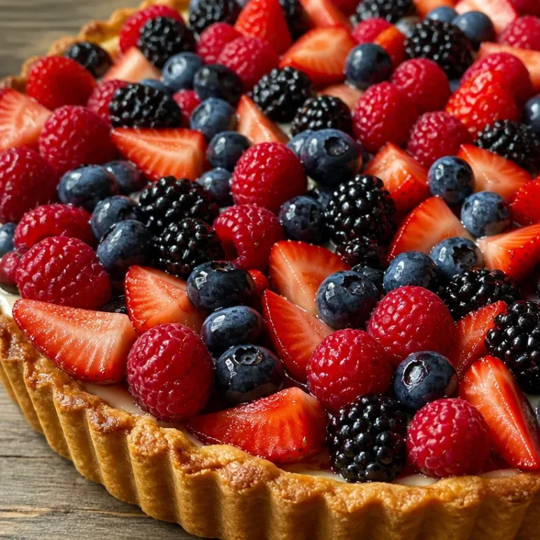 Tarte aux Fruits et Crème garnie de fruits frais et crème onctueuse