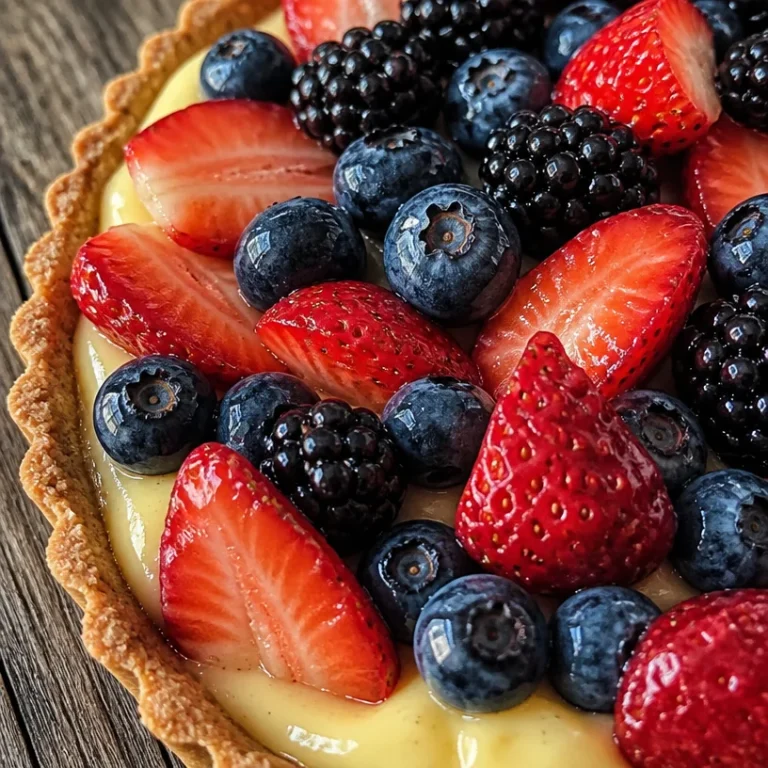 Tarte aux Fruits et Crème Pâtissière à la Vanille, un dessert délicieux et coloré.