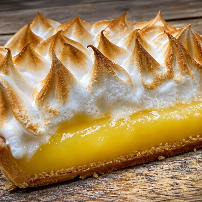 Tarte Citron Meringuée Italienne avec une meringue légère et dorée sur une base de citron.