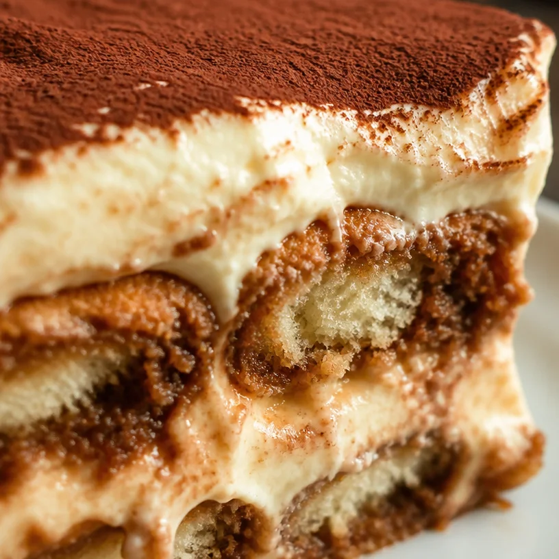Tiramisu crémeux et délicieux prêt à être servi, parfait pour tout le monde.