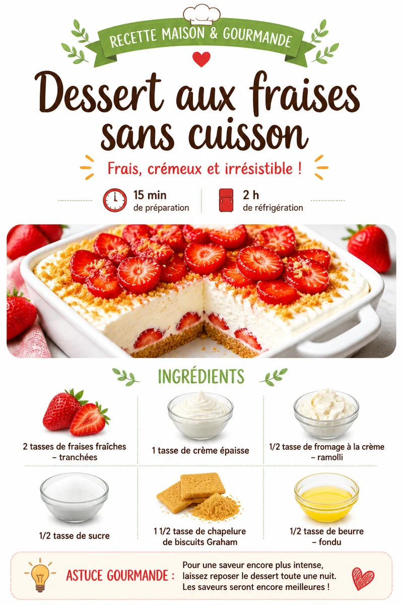 Dessert aux fraises sans cuisson