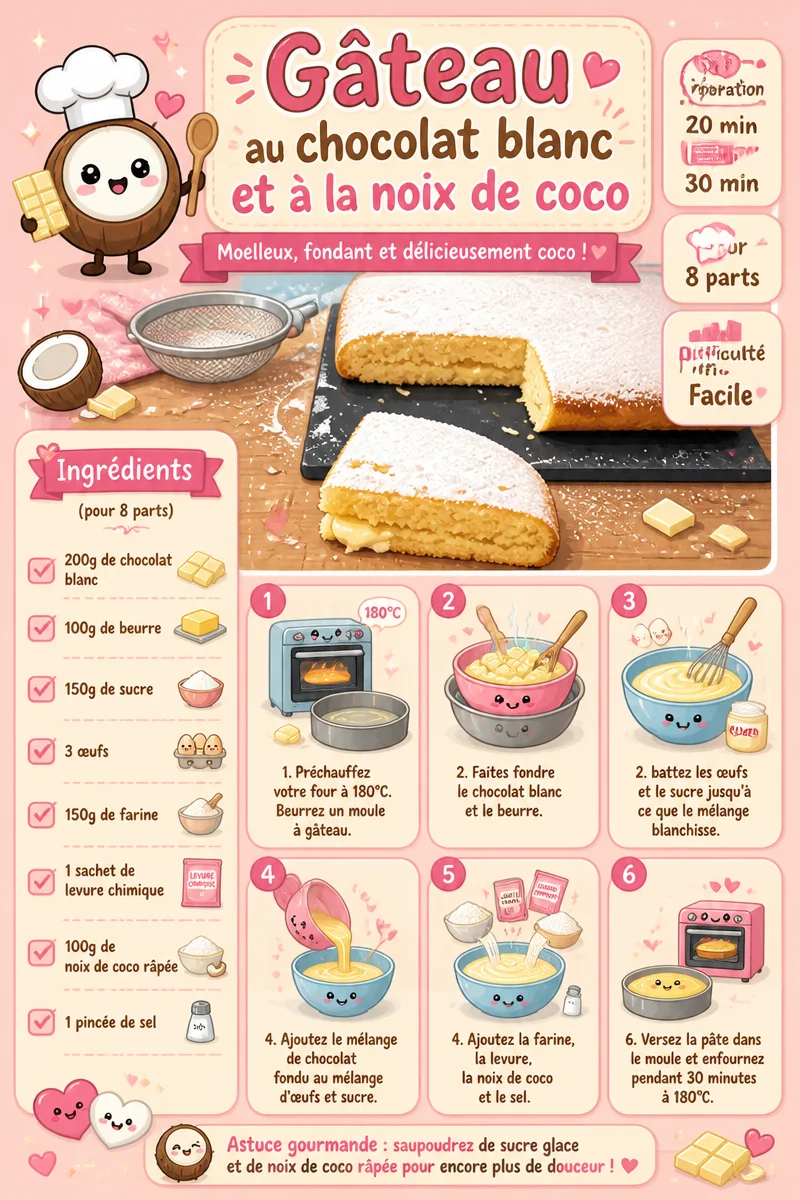 Gâteau au chocolat blanc et à la noix de coco