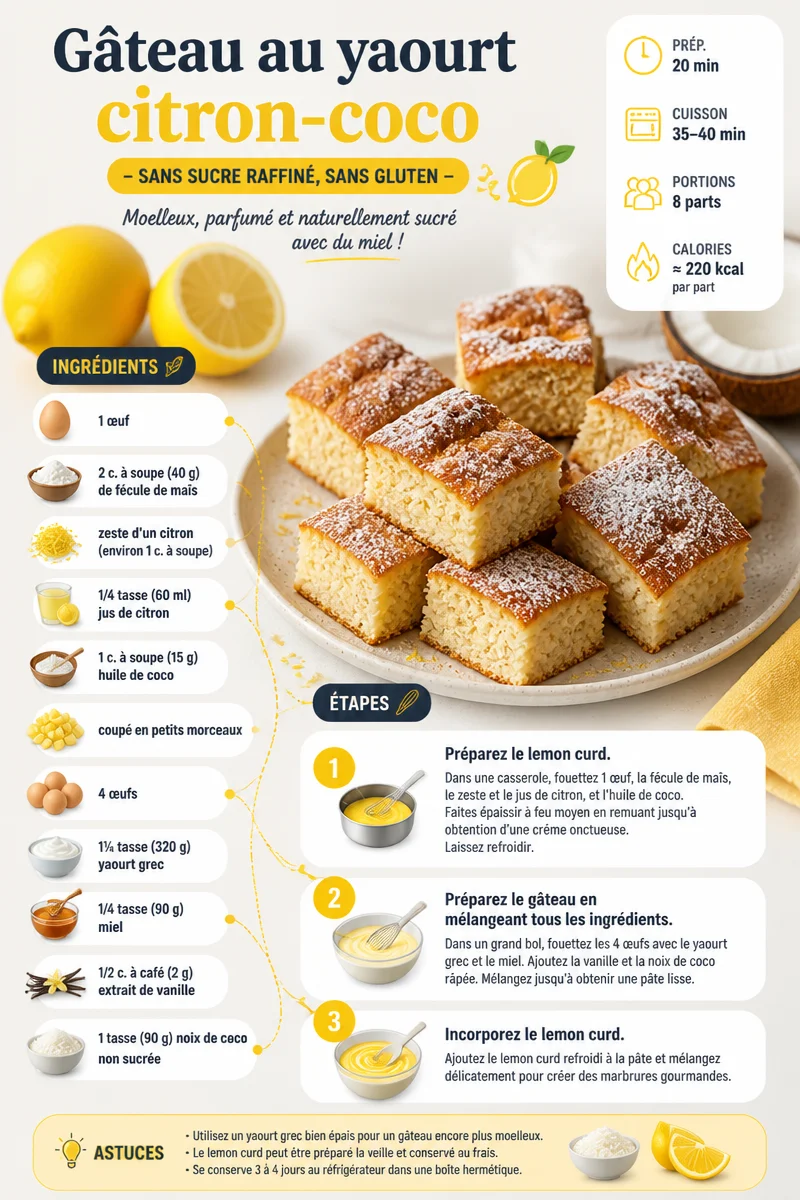 Gâteau au yaourt citron-coco – sans sucre raffiné, sans gluten