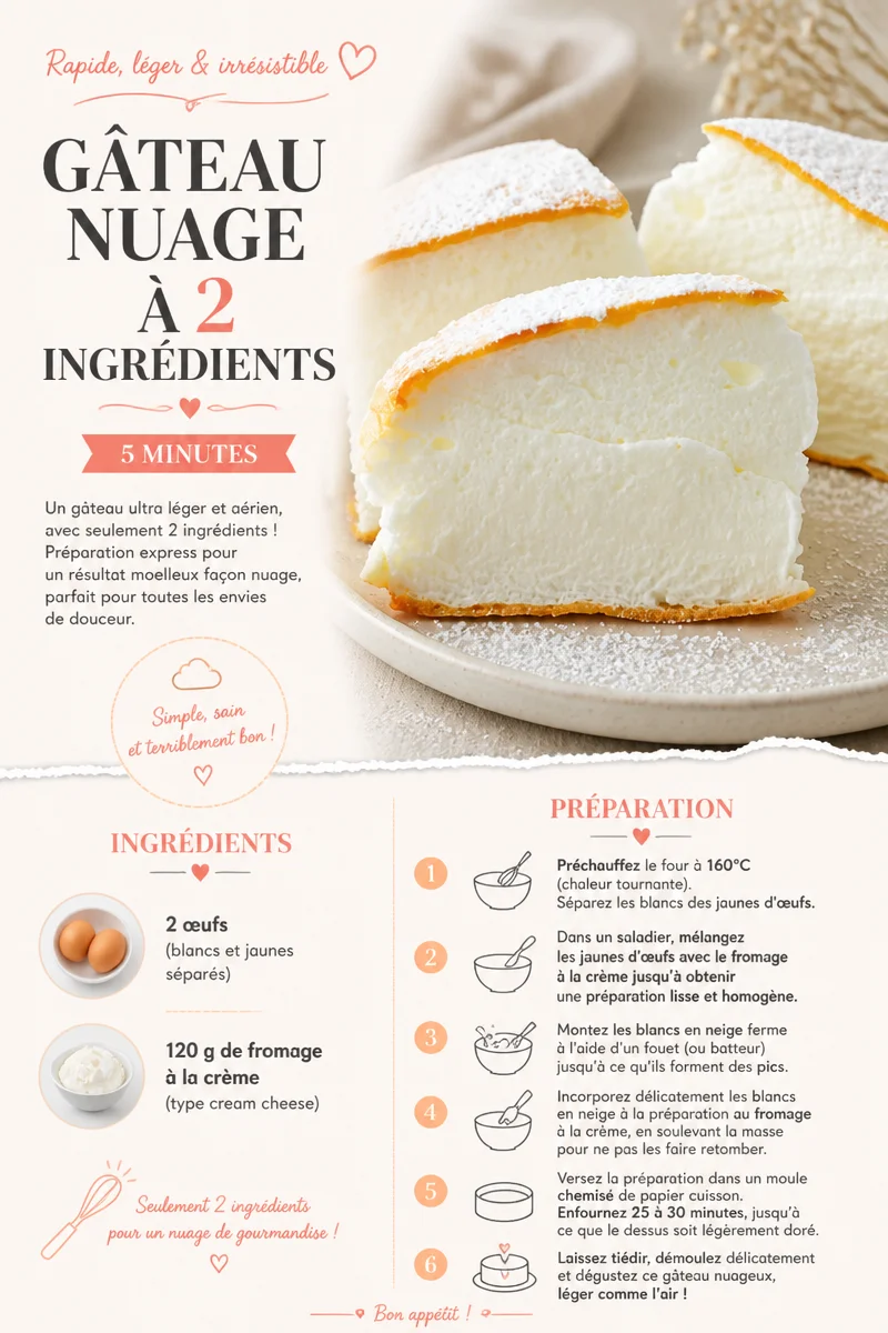 GÂTEAU NUAGE À 2 INGRÉDIENTS - 5 MINUTES