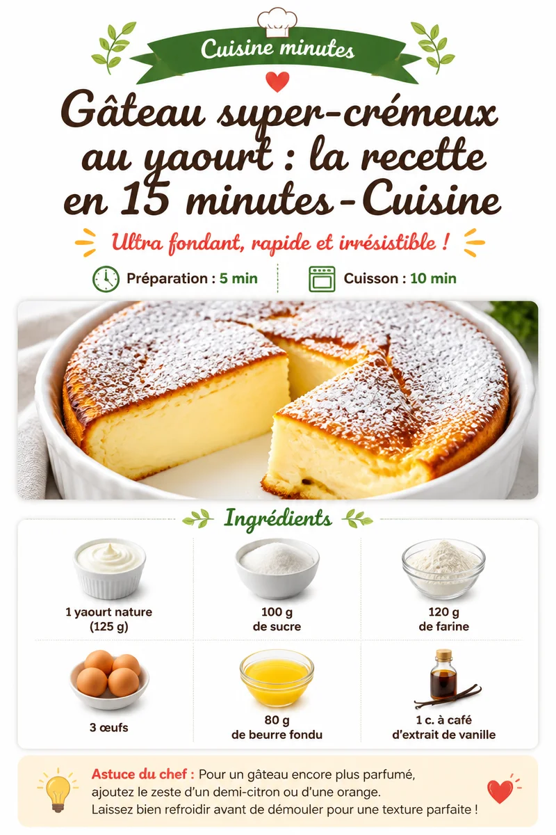 Gâteau super-crémeux au yaourt : la recette en 15 minutes - Cuisine minute