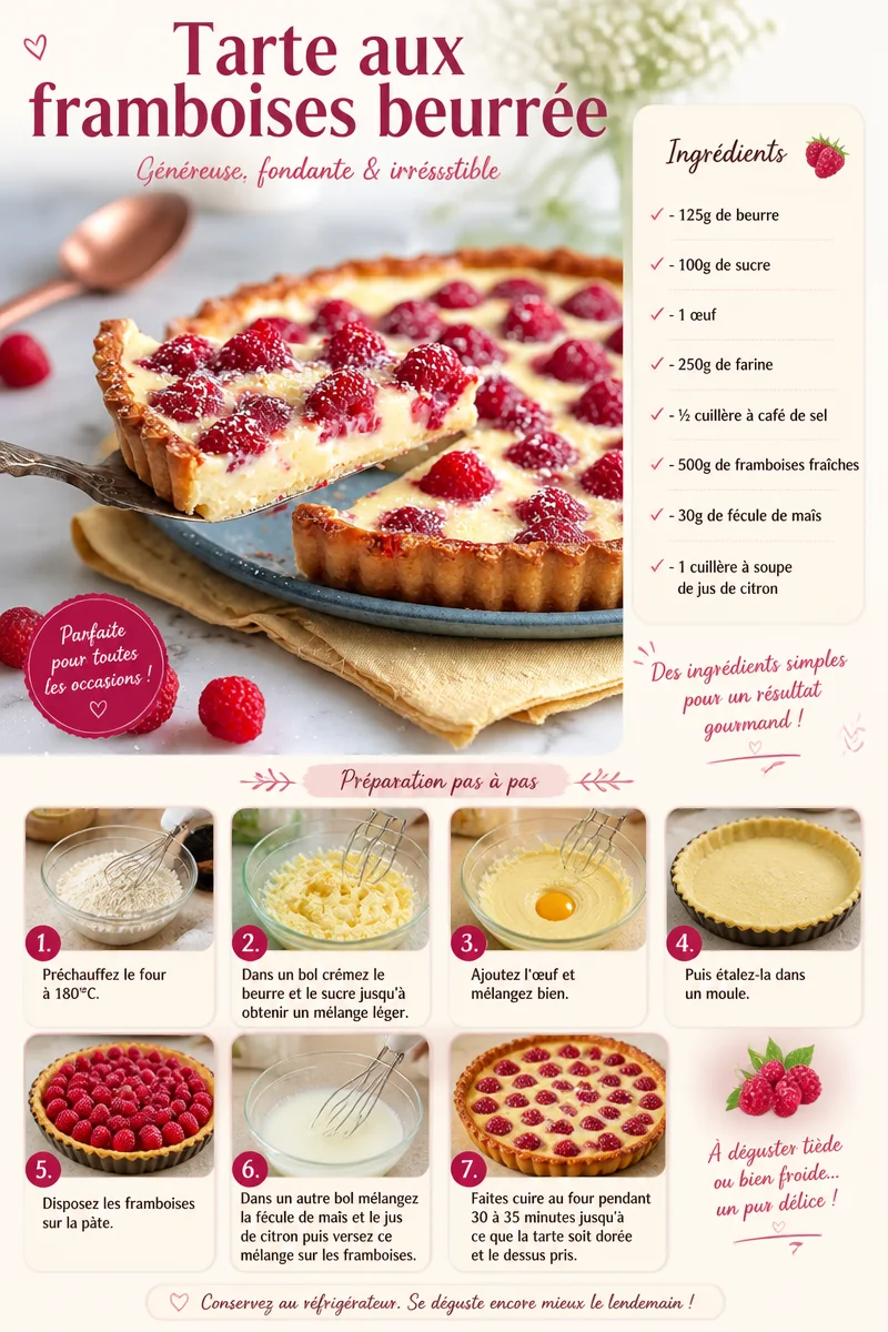 Tarte aux framboises beurrée