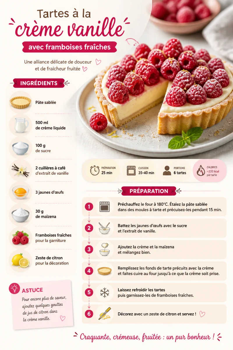 Tartes à la crème vanille avec framboises fraîches
