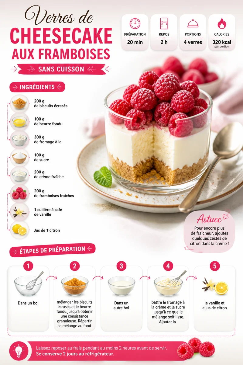 Verres de cheesecake aux framboises sans cuisson